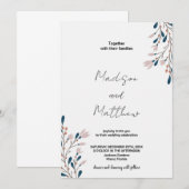 Invitations de mariage rose floral vert (Devant / Derrière)