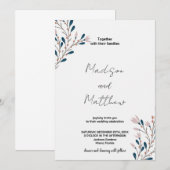 Invitations de mariage rose floral vert (Devant / Derrière)