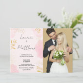 Invitations de mariage rose Golden avec photo (Debout devant)