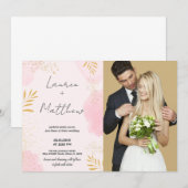 Invitations de mariage rose Golden avec photo (Devant / Derrière)