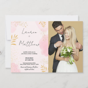 Invitations de mariage rose Golden avec photo