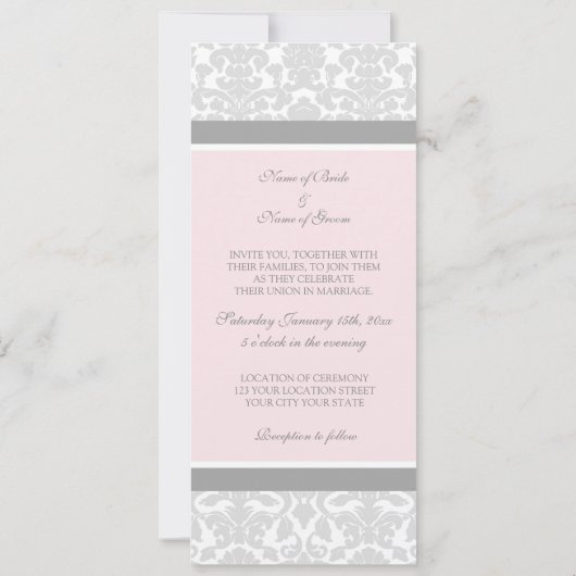 Invitations de mariage rose gris blanc Damas (Dos)