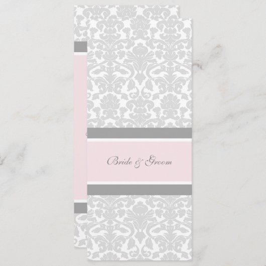 Invitations de mariage rose gris blanc Damas (Devant / Derrière)