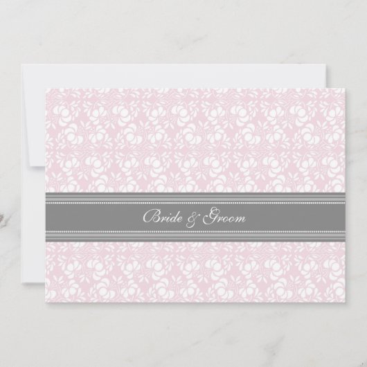 Invitations de mariage rose gris blanc Damas (Devant)