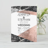 Invitations de mariage Rose moderne or et marbre (Debout devant)