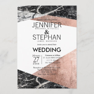 Invitations de mariage Rose moderne or et marbre
