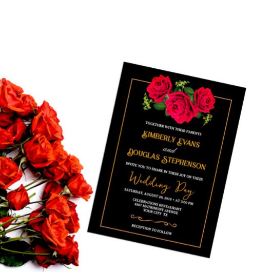 Invitations De Mariage Rose Noir Or Et Bourgogne