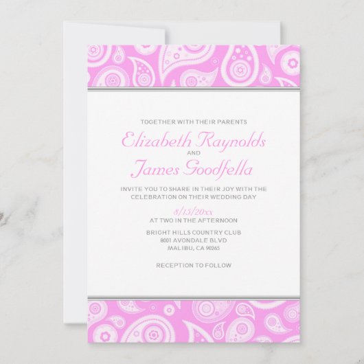 Invitations de mariage rose rose (Devant)