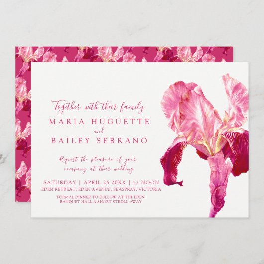 Invitations de mariage rose rouge d'Iris (Devant / Derrière)