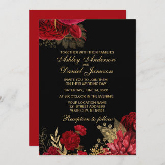 INVITATIONS DE MARIAGE ROSE ROUGE ET OR
