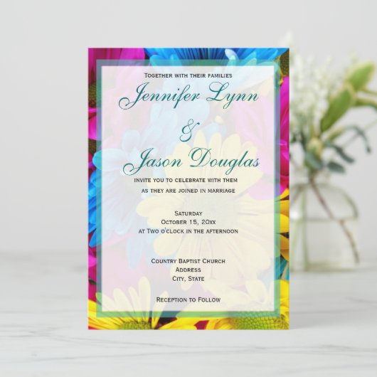 Invitations de mariage rose Turquoise Gerber Daisy (Debout devant)