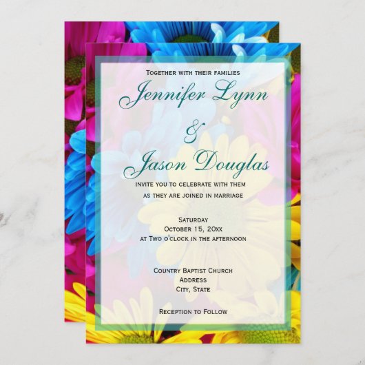 Invitations de mariage rose Turquoise Gerber Daisy (Devant / Derrière)