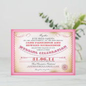 Invitations de mariage rose vintage - billets (Debout devant)
