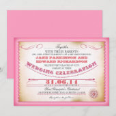 Invitations de mariage rose vintage - billets (Devant / Derrière)