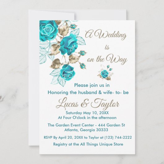Invitations de mariage roses avec Turquoise & Gold (Devant)