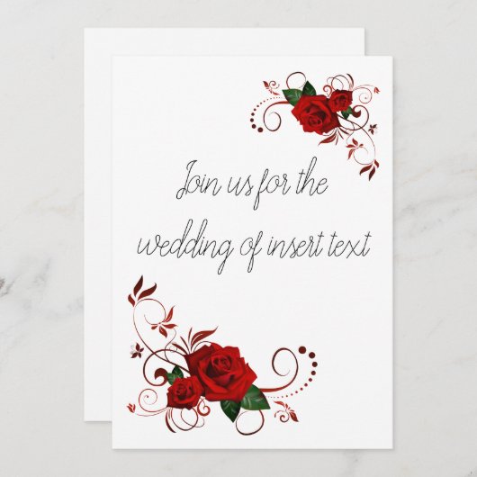 INVITATIONS DE Mariage Roses Rouges (Devant / Derrière)