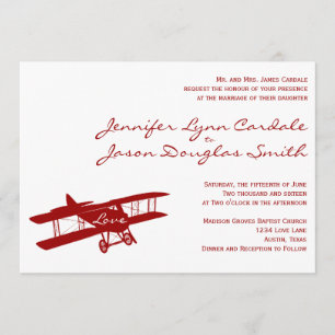 Invitations de mariage rouge à l'aviateur de bipla