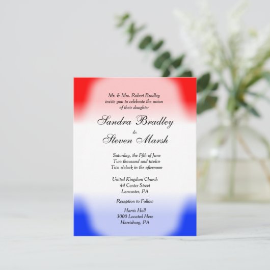 Invitations de mariage rouge blanc et bleu (Debout devant)