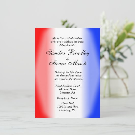Invitations de mariage rouge blanc et bleu (Debout devant)
