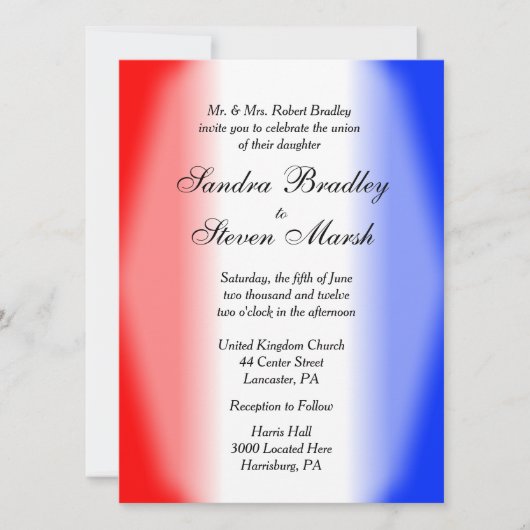 Invitations de mariage rouge blanc et bleu (Devant)