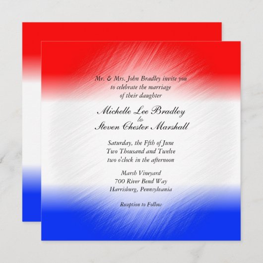 Invitations de mariage rouge blanc et bleu en band (Devant / Derrière)