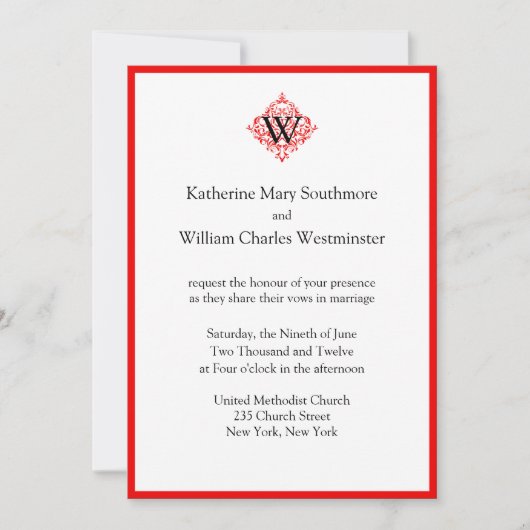 Invitations De Mariage Rouge Blanc Et Noir (Devant)