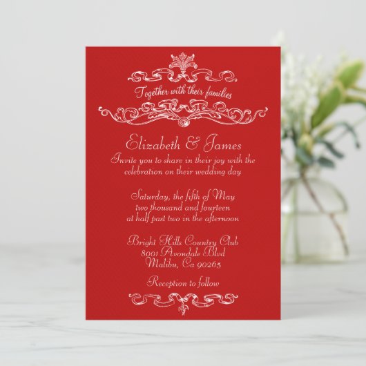 Invitations de mariage rouge de luxe simple (Debout devant)