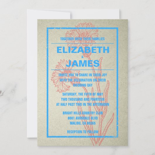 Invitations De Mariage Rouge Et Bleu Vintage Rusti (Devant)
