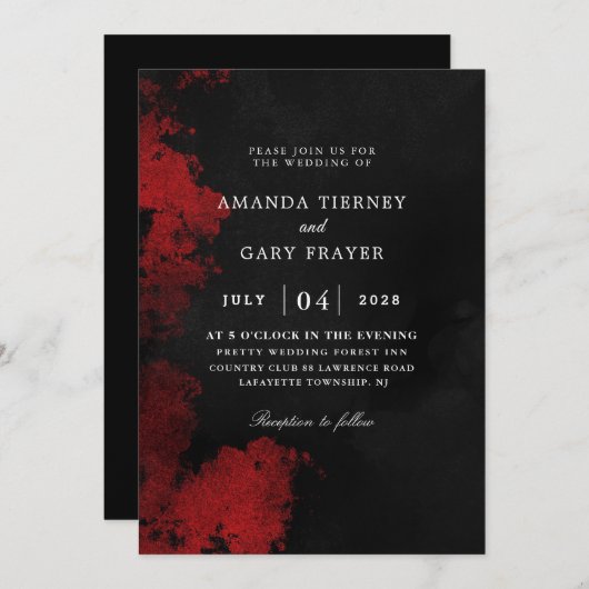 invitations de mariage rouge et noir (Devant / Derrière)