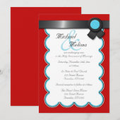 Invitations de mariage rouge et Turquoise, noir au (Devant / Derrière)