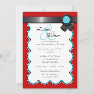 Invitations de mariage rouge et Turquoise, noir au