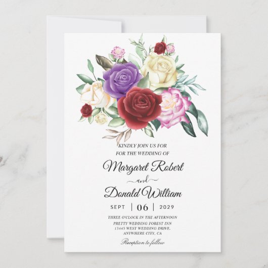 invitations de mariage rouge et violet (Devant)
