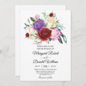 invitations de mariage rouge et violet (Devant / Derrière)