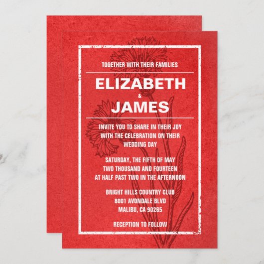 Invitations de mariage rouge Vintage rustique (Devant / Derrière)