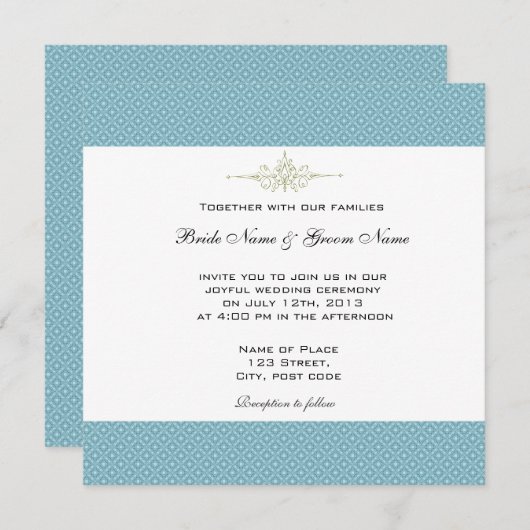 Invitations de mariage royal bleu simples et éléga (Devant / Derrière)