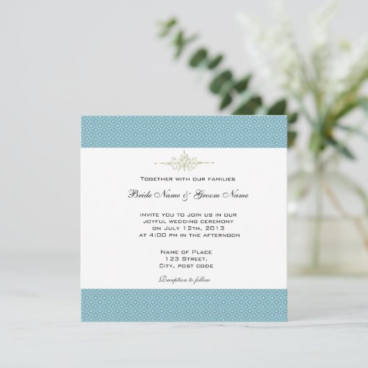 Invitations de mariage royal bleu simples et éléga (Debout devant)