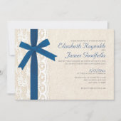 Invitations de mariage Royal Blue Bow et de dentel (Devant)
