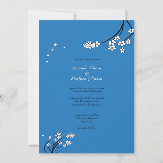 Invitations de mariage Royal Blue Cherry Blossom (Devant)