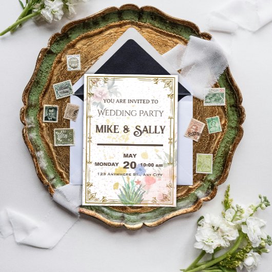 Invitations de mariage royal, fleurs et verdure