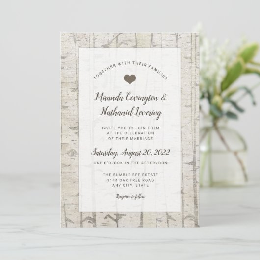 Invitations de mariage Rustic Birch (Debout devant)