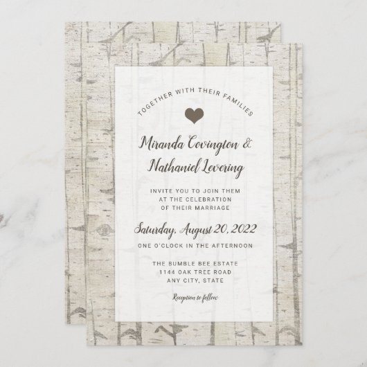 Invitations de mariage Rustic Birch (Devant / Derrière)