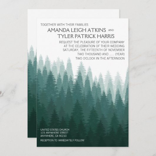 Invitations de mariage rustique À feuillage persis (Devant / Derrière)