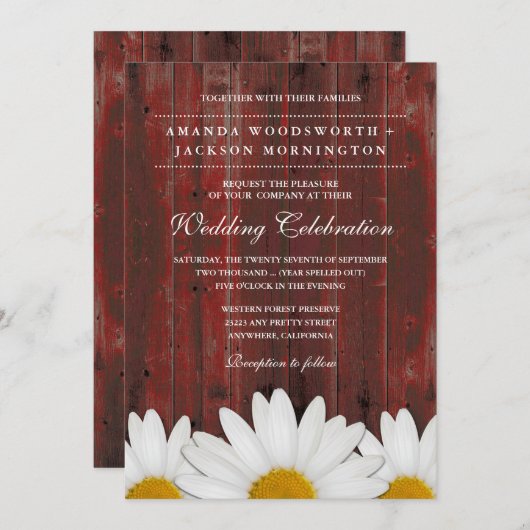 Invitations de mariage rustique à la cantine rouge (Devant / Derrière)