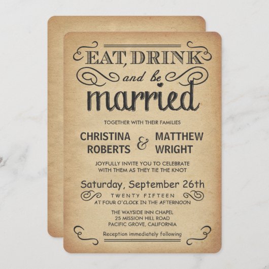 Invitations de mariage rustique à la mode Poster v (Devant / Derrière)