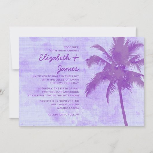 Invitations de mariage rustique à la plage de Palm (Devant)