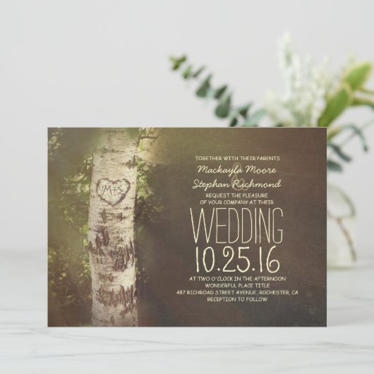 Invitations de mariage rustique à l'arbre de boule (Debout devant)