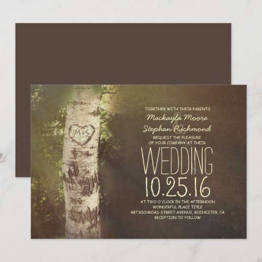 Invitations de mariage rustique à l'arbre de boule (Devant / Derrière)