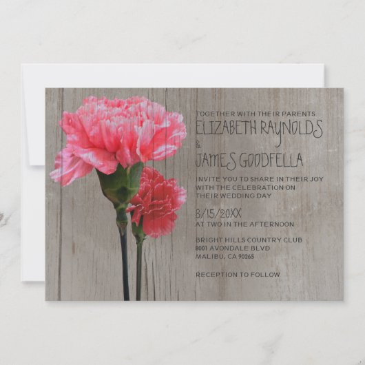 Invitations de mariage rustique à mini-carnation (Devant)
