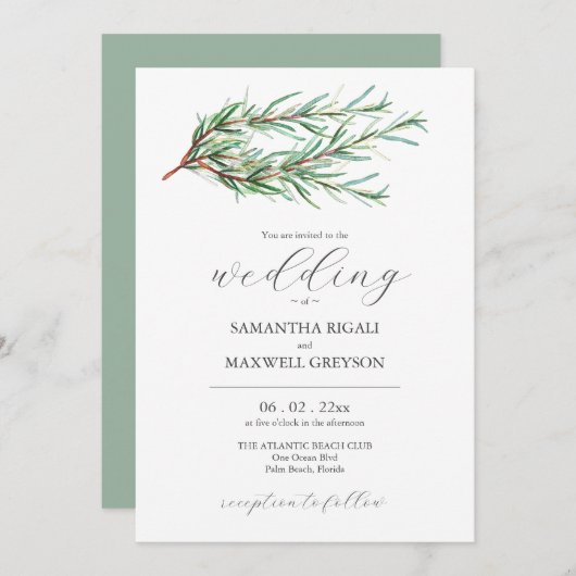 Invitations de mariage Rustique Aquarelle Botaniqu (Devant / Derrière)