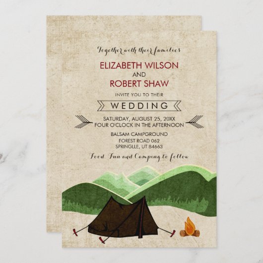 Invitations de mariage rustique au Camping (Devant / Derrière)